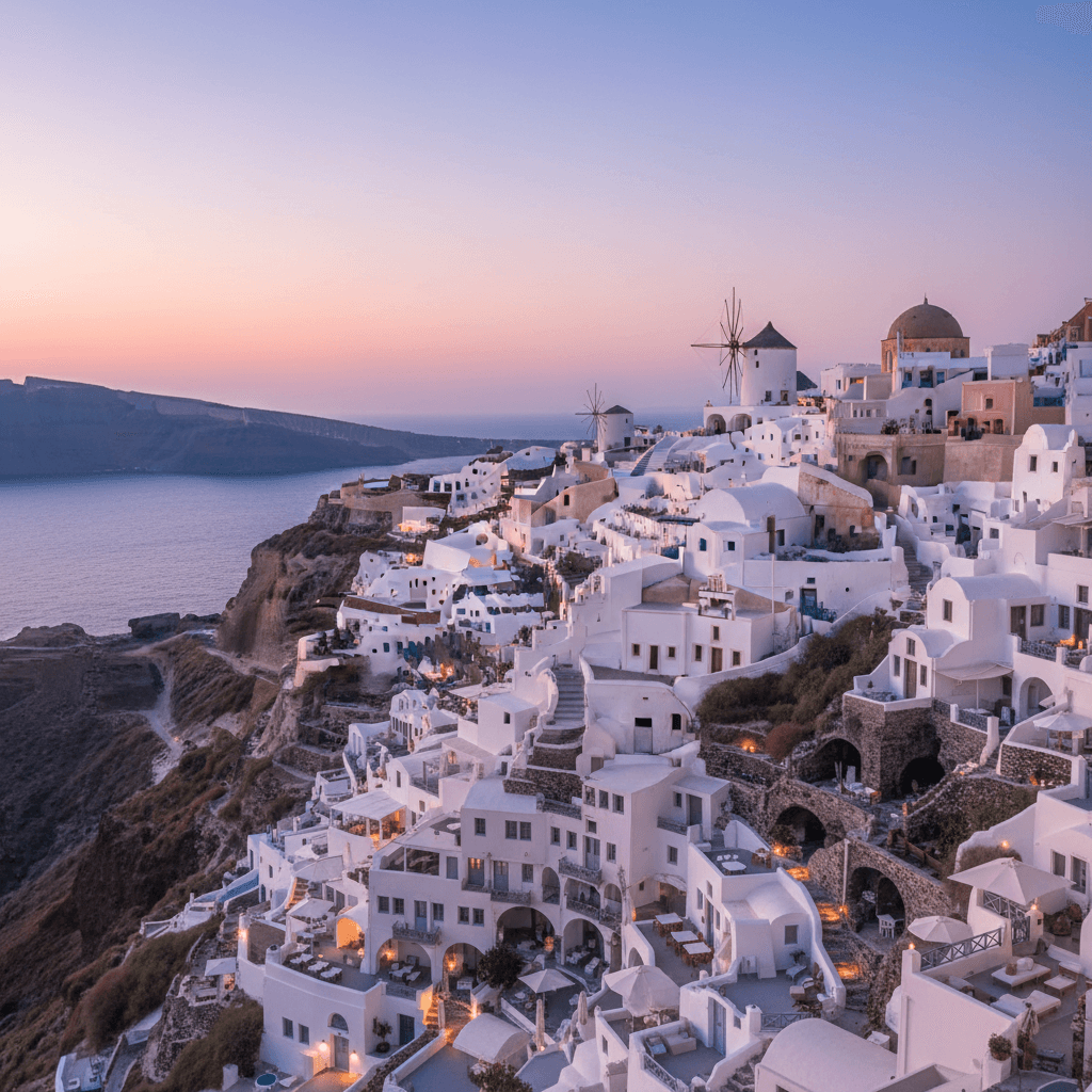 Santorini ao crepúsculo